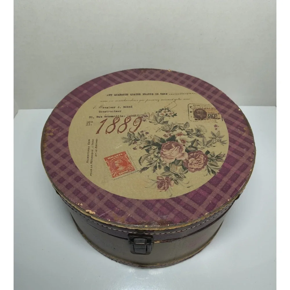 Vintage Style Nesting Round Hat Box Set Hardboard Metal Latch